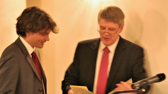 2010 Wolfgang J. Mommsen Prize winner Tobias Wolffhardt being awarded the prize